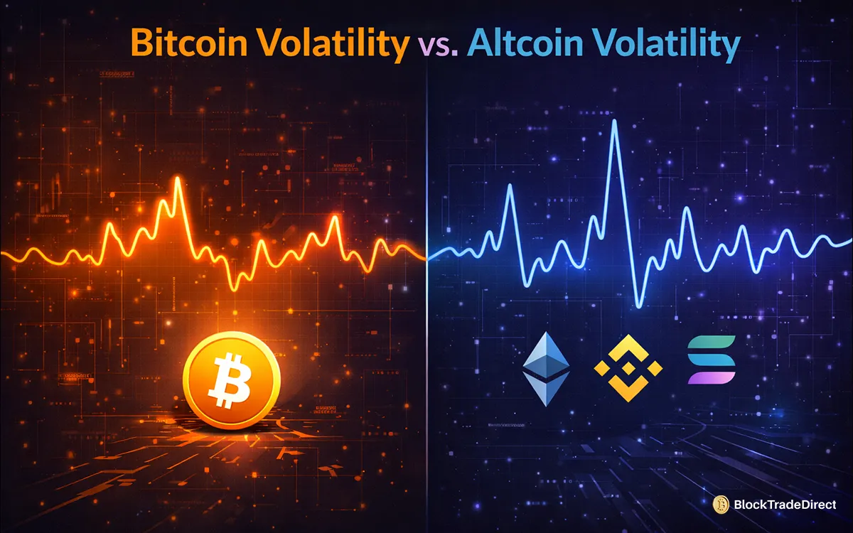 Infographic showing key differences of Bitcoin and Altcoin Volatility