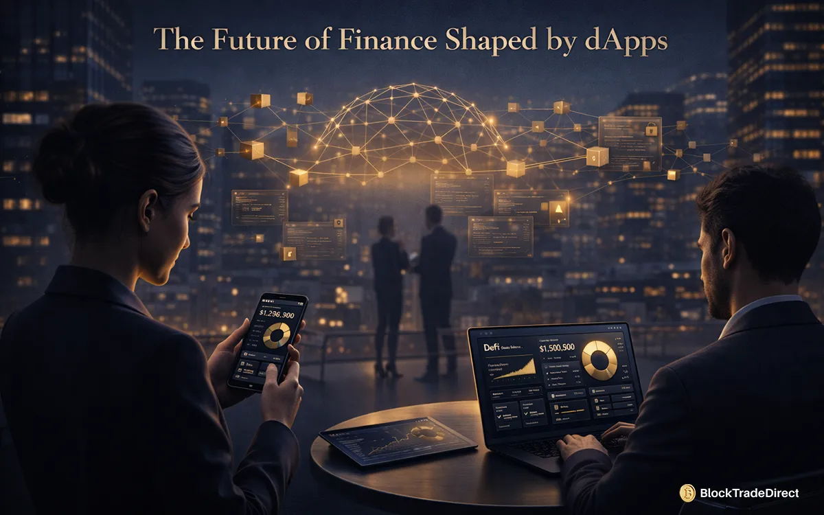 Infographic showing future of finance shaped by dApps