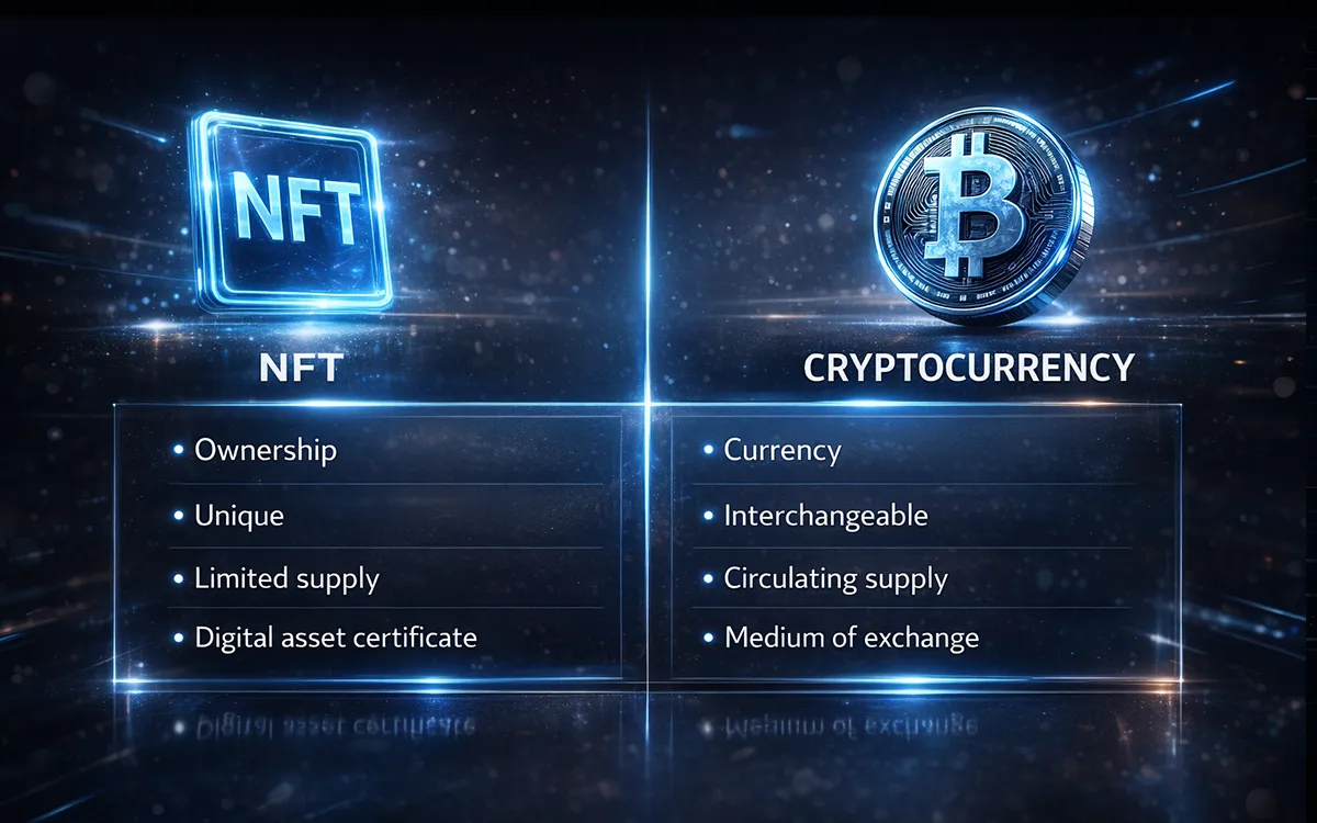Infographic showing how NFTs work compared to cryptocurrency?