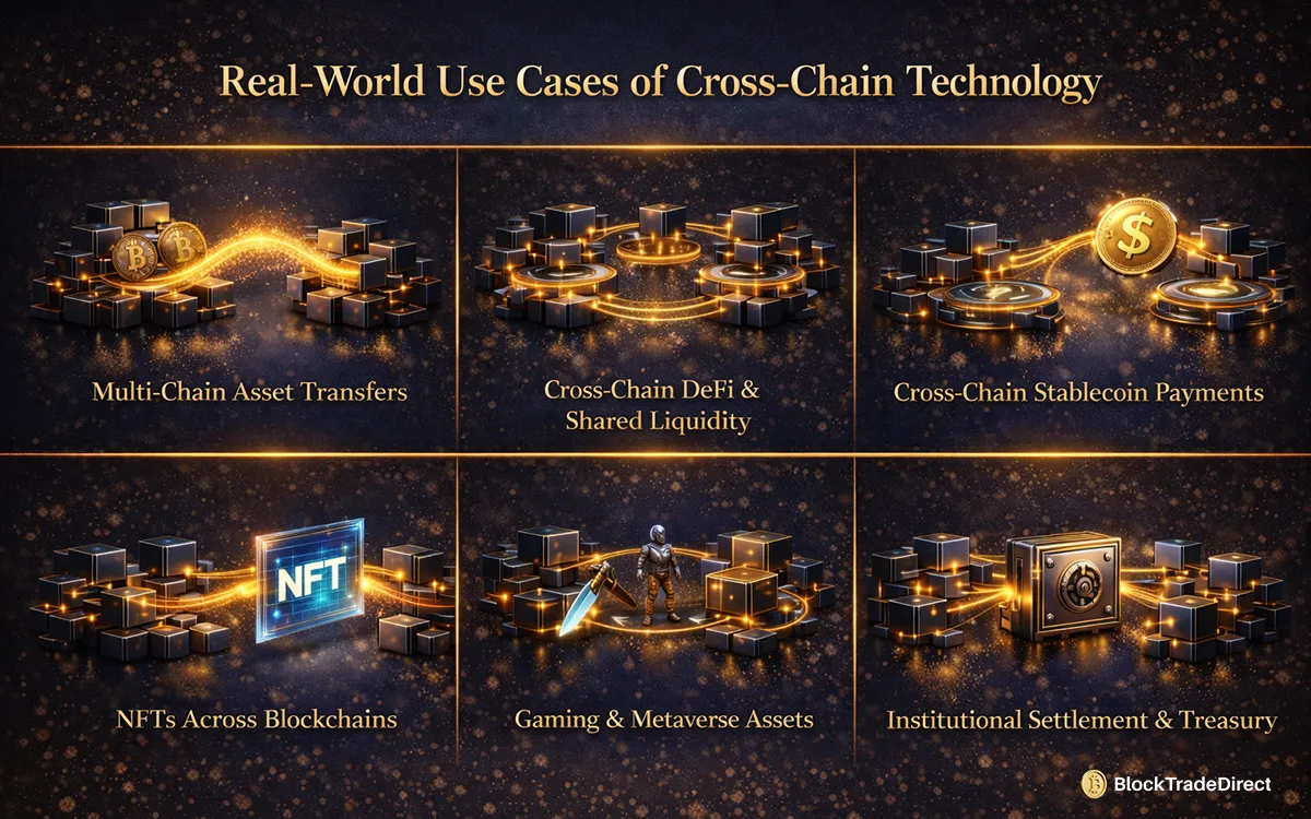 Infographic showing real-world use cases of cross-chain technology