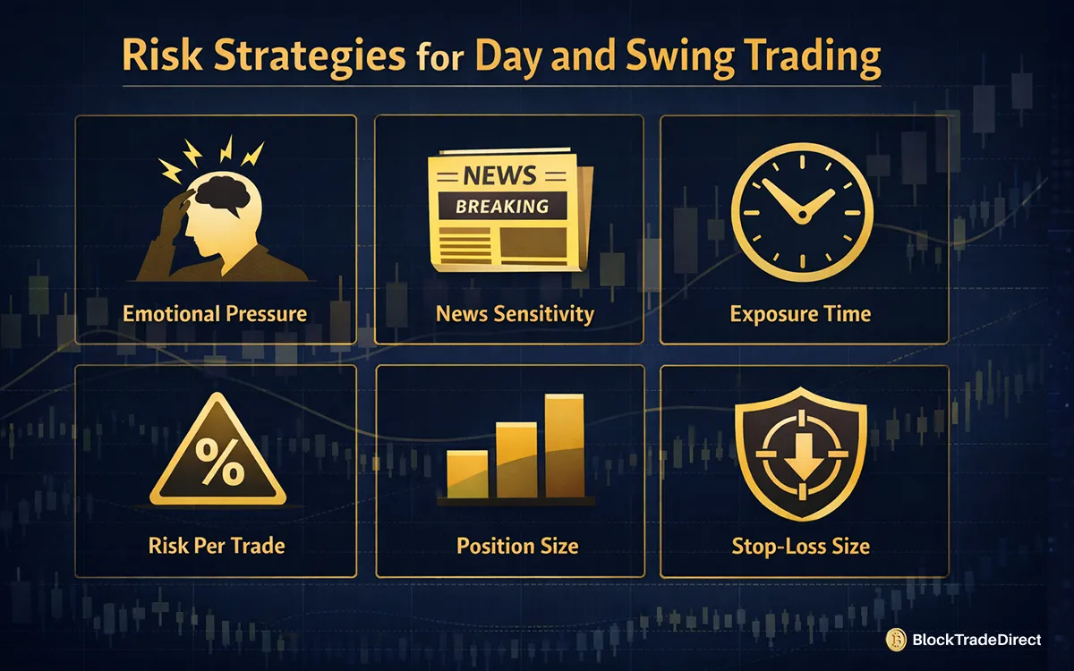 Infographic showing risk strategies for day and swing trading