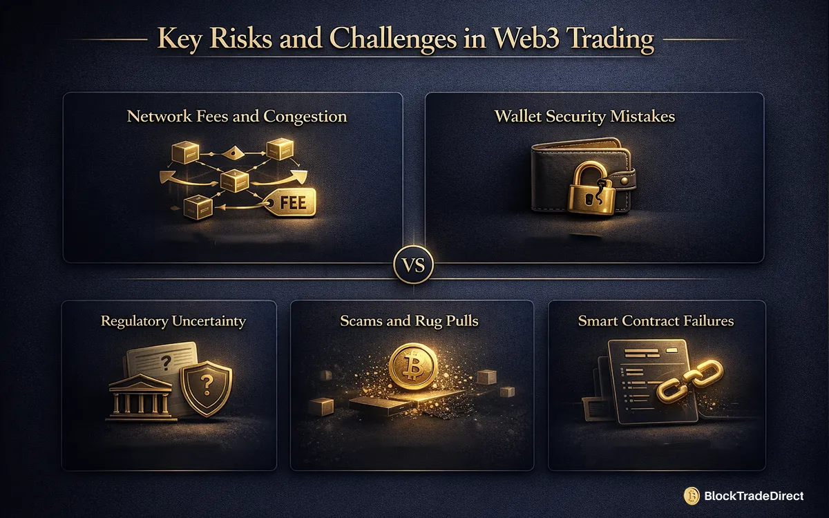 Infographic showing key risks and challenges in web3 trading