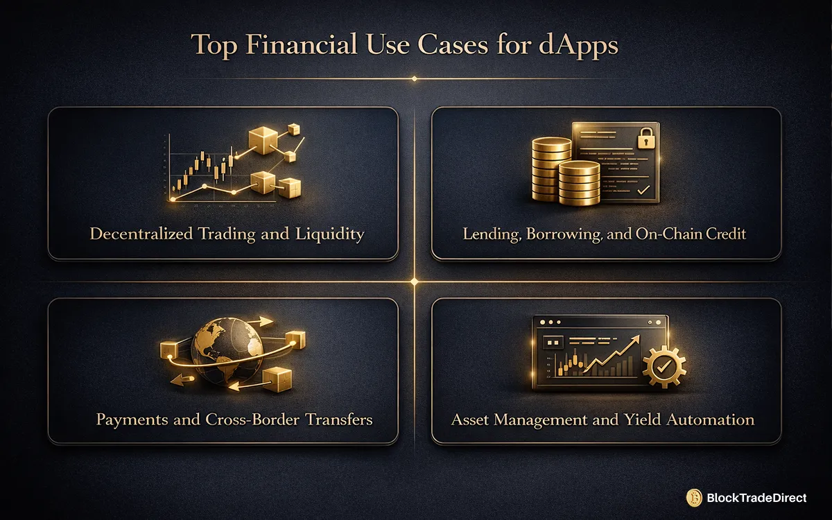 Infographic showing top financial use cases for dapps