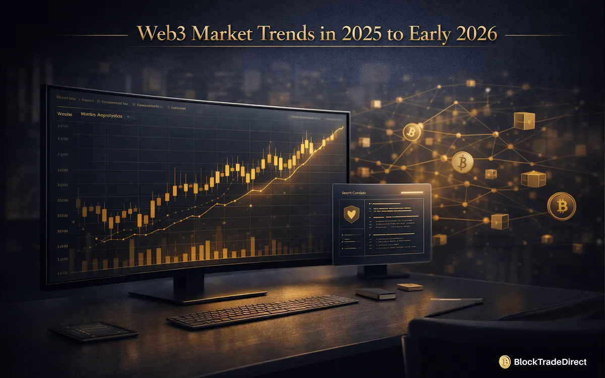 Infographic showing web3 market trends in 2025 to early 2026