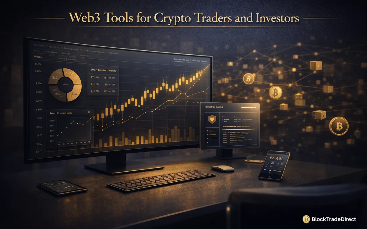 Infographic showing web3 tools for crypto traders and investors